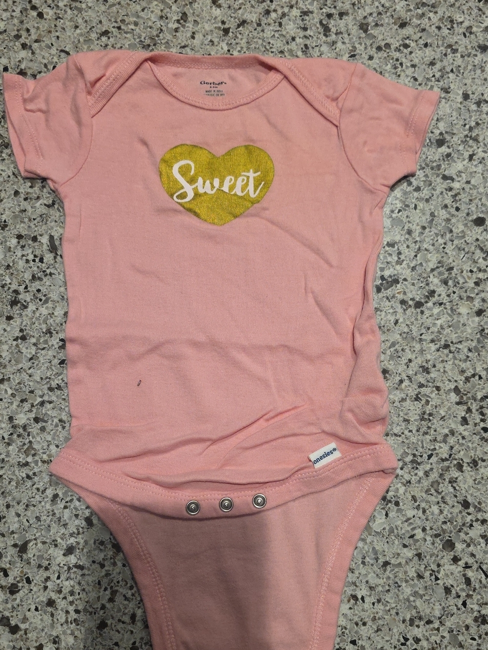Gerber Pink One-Piece Bodysuit with Gold Heart "Sweet"